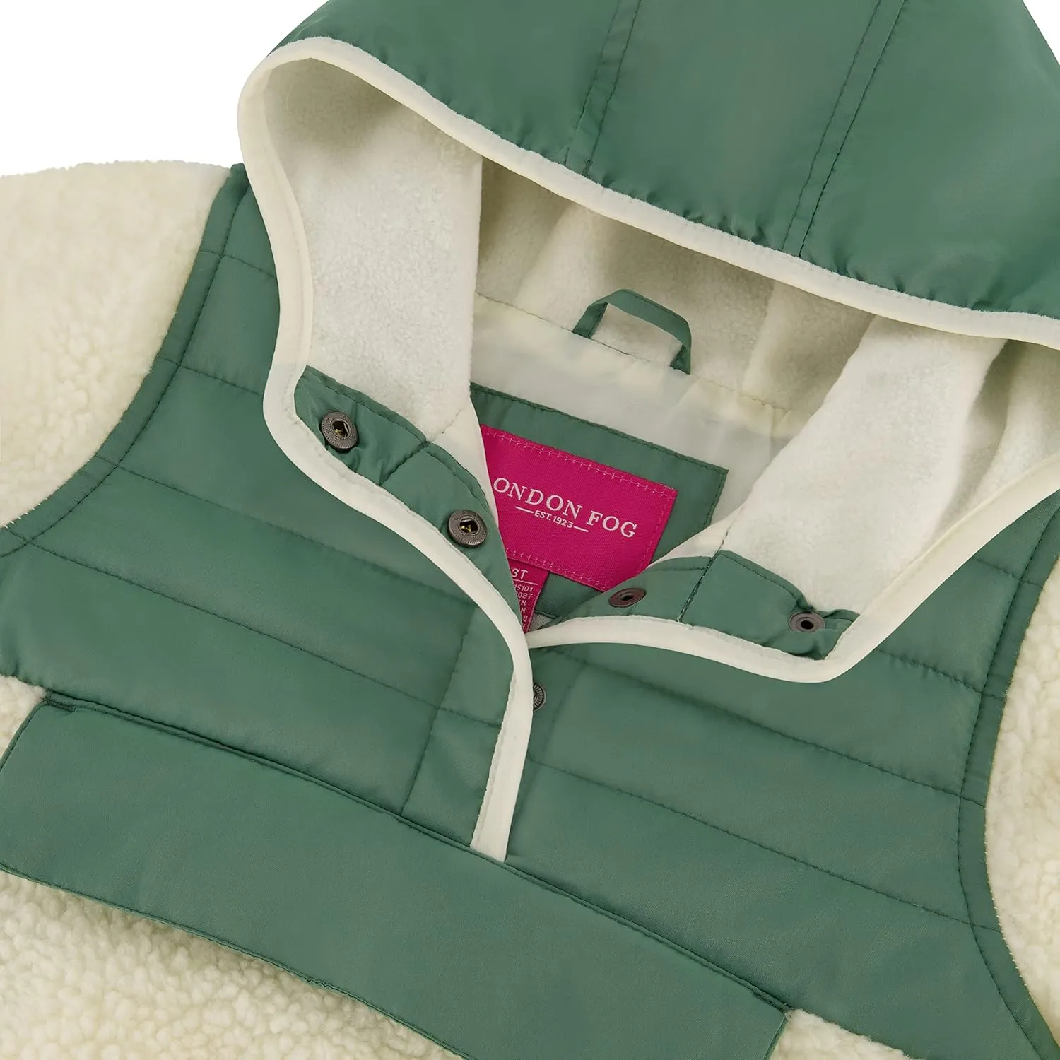LONDON FOG Baby Girls' Hooded Pull on Winter Coat, Soft Fleece and Puffer Jacket