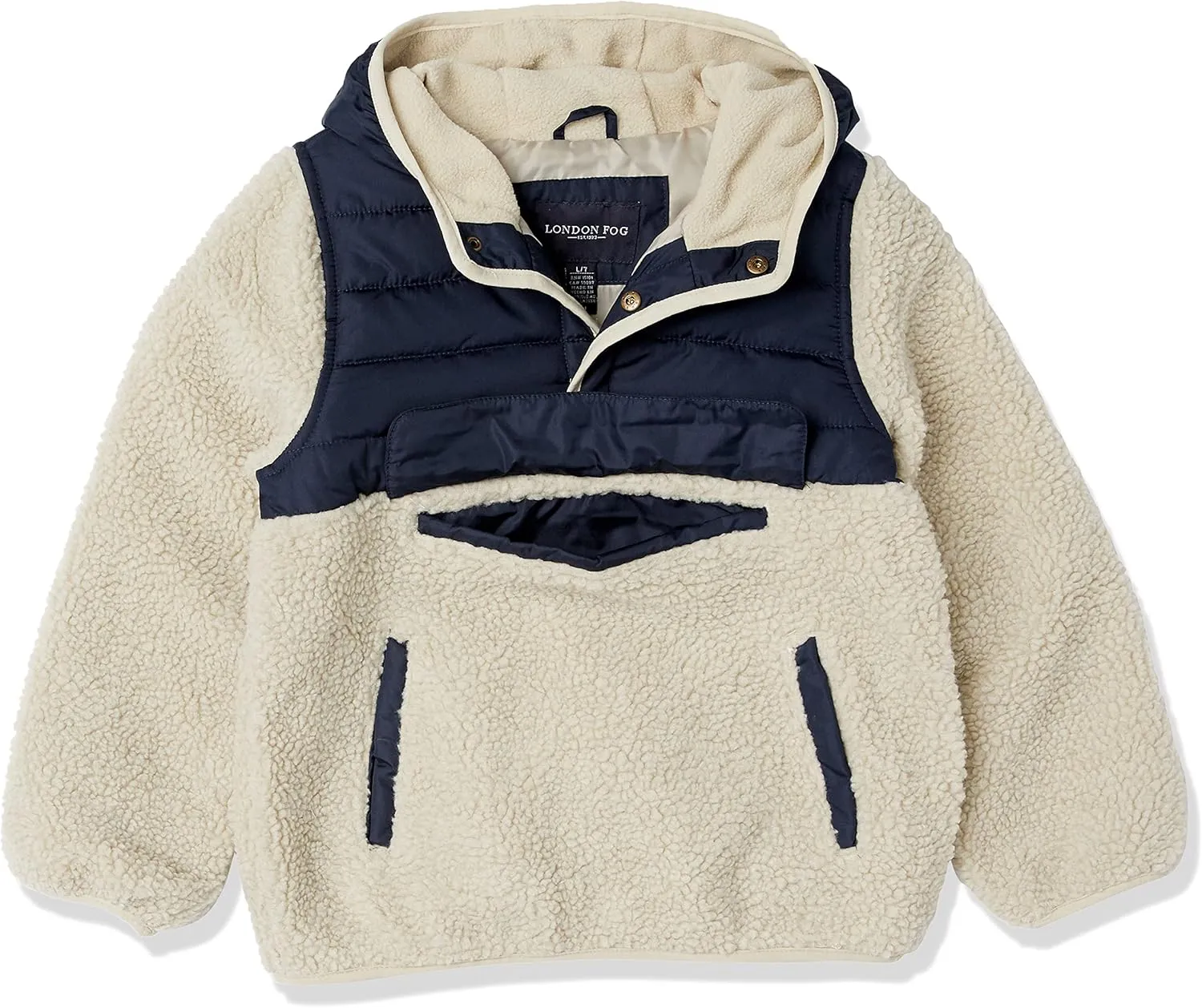 LONDON FOG Boys Hooded Pull on Toddler Midweight Coat, Soft Fleece and Puffer Jacket