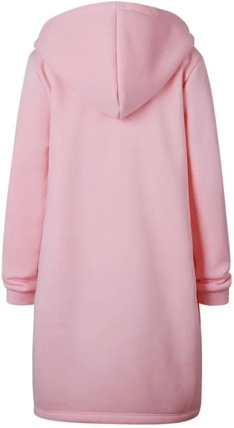 Long Jacket for Women Long Sleeve V Neck Full Zip Up Plain Trench Hooded Coat with Pocket Knee Length with Hood Outerwear
