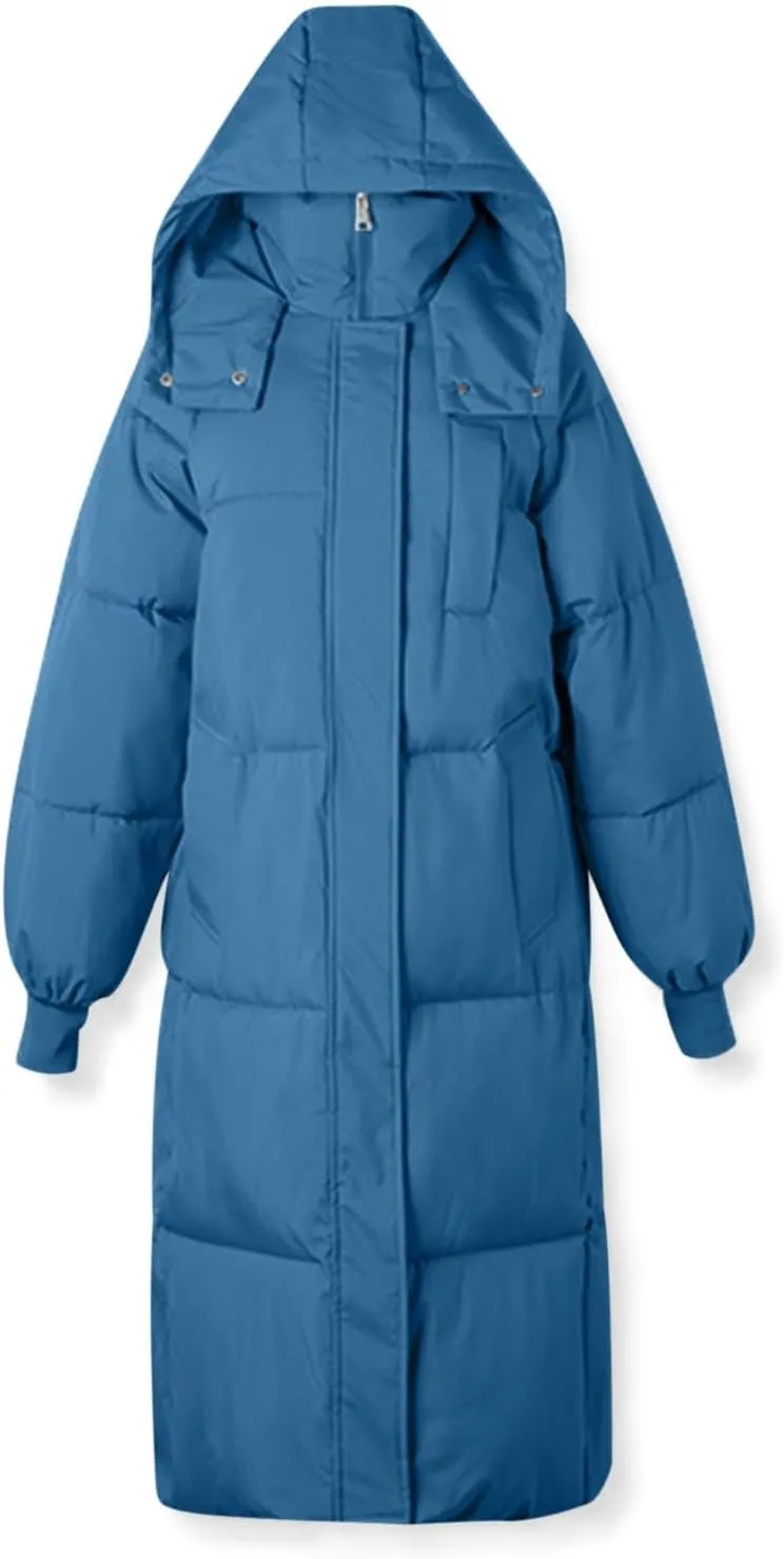 Long Winter Coats for Women 2025 Trendy Hooded Padded Trench Coat Puffer Down Jackets Overcoat with Pockets