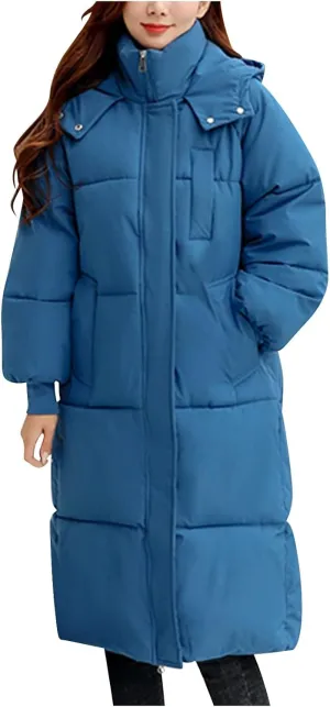Long Winter Coats for Women 2025 Trendy Hooded Padded Trench Coat Puffer Down Jackets Overcoat with Pockets