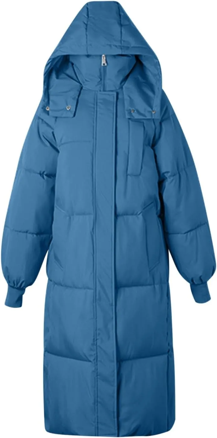 Long Winter Coats for Women 2025 Trendy Hooded Padded Trench Coat Puffer Down Jackets Overcoat with Pockets