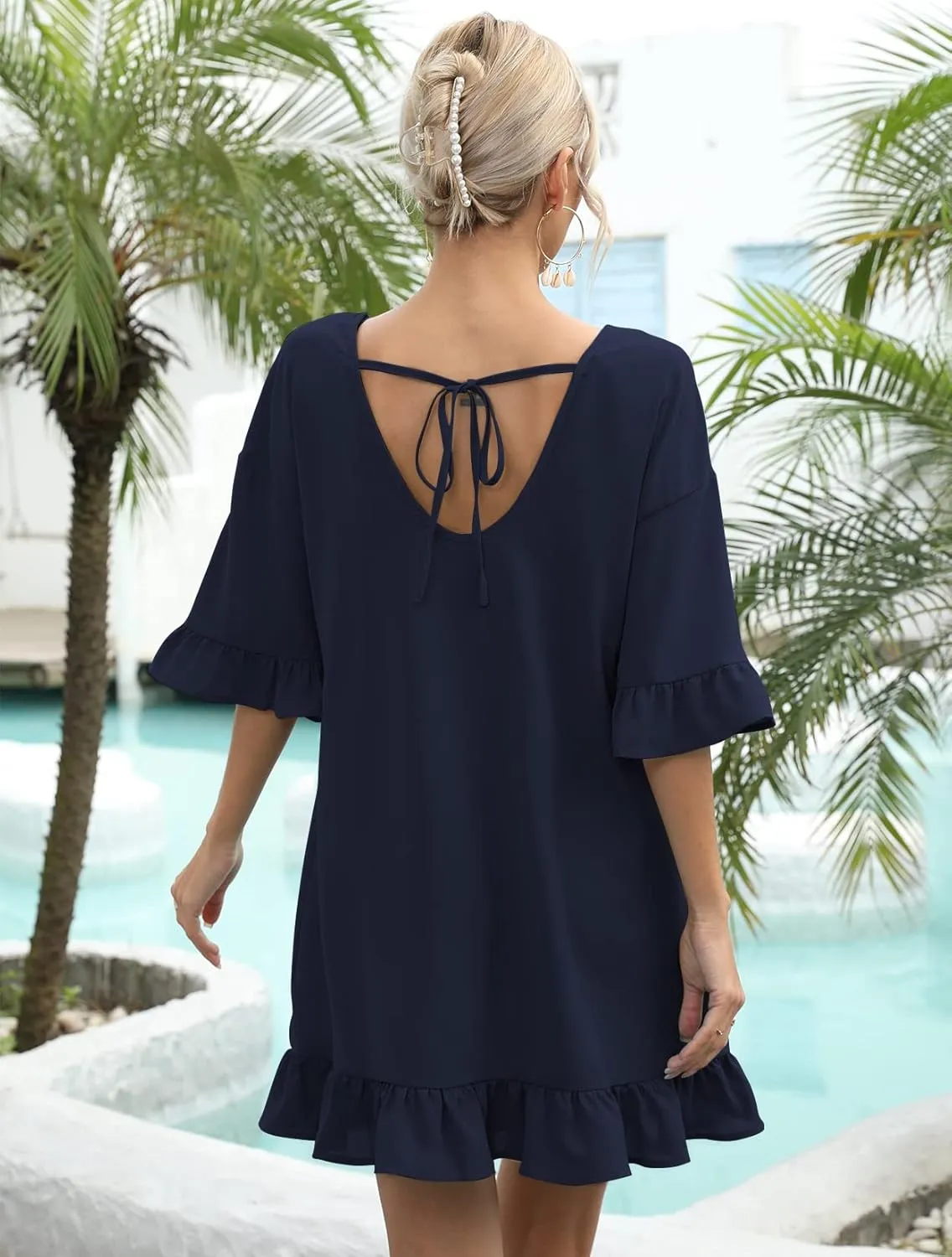 LuckyMore Women's Beach Swimsuit Cover Ups Ruffle Bathing Suit Swim Coverup Dress Swimwear