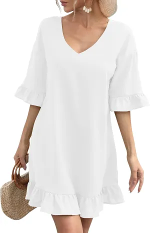 LuckyMore Women's Beach Swimsuit Cover Ups Ruffle Bathing Suit Swim Coverup Dress Swimwear