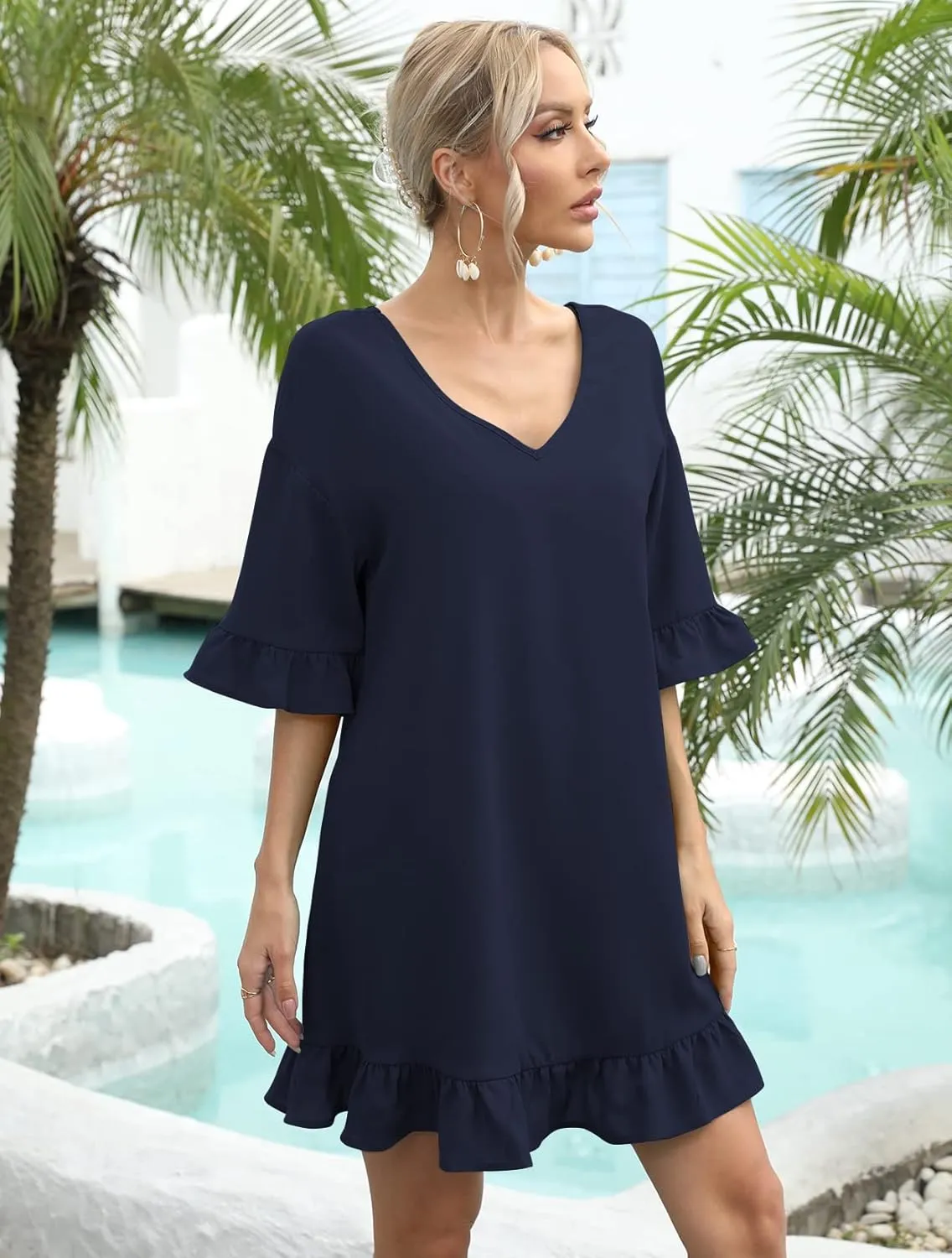 LuckyMore Women's Beach Swimsuit Cover Ups Ruffle Bathing Suit Swim Coverup Dress Swimwear