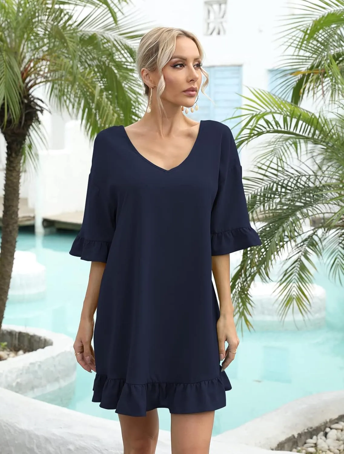 LuckyMore Women's Beach Swimsuit Cover Ups Ruffle Bathing Suit Swim Coverup Dress Swimwear