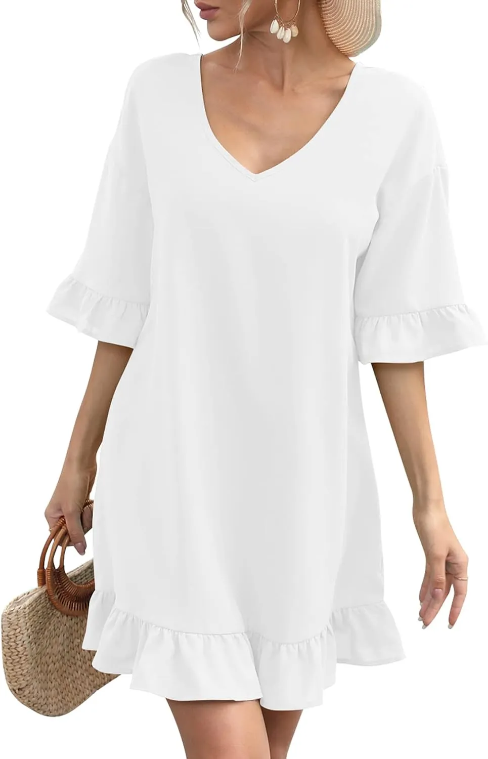 LuckyMore Women's Beach Swimsuit Cover Ups Ruffle Bathing Suit Swim Coverup Dress Swimwear