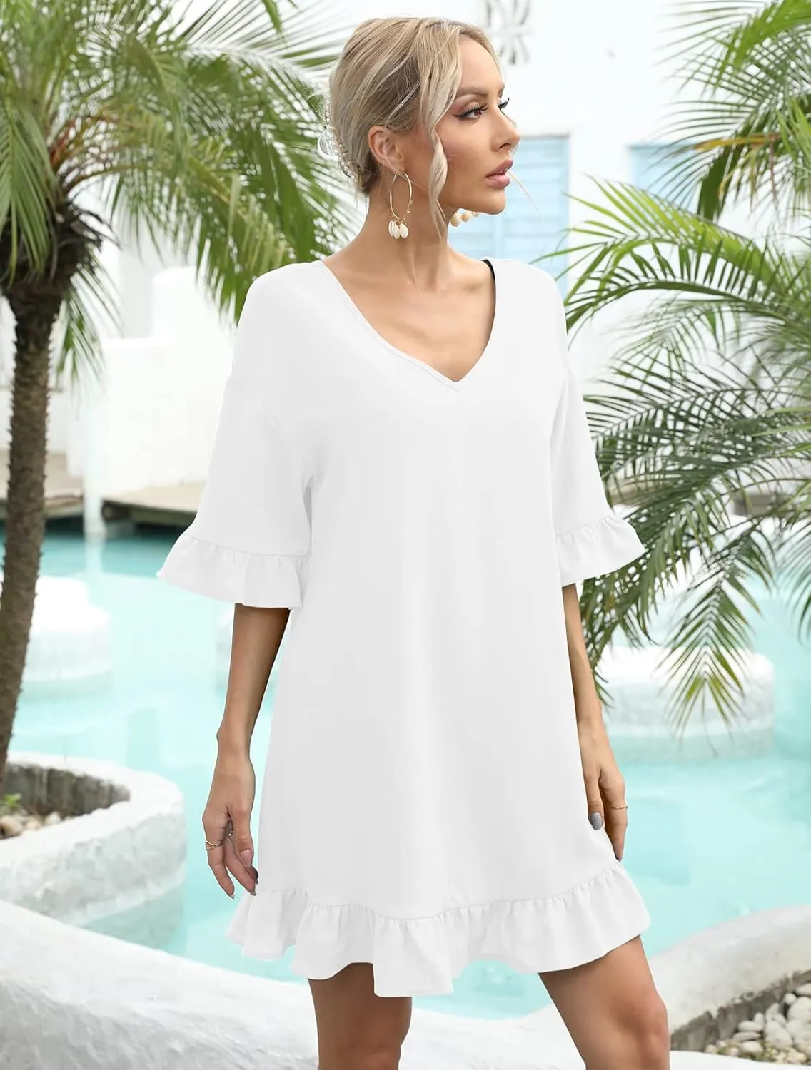 LuckyMore Women's Beach Swimsuit Cover Ups Ruffle Bathing Suit Swim Coverup Dress Swimwear