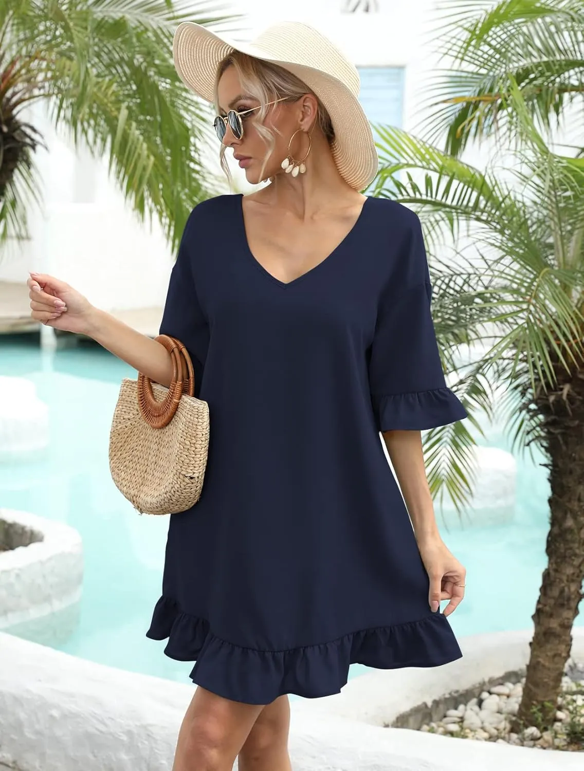 LuckyMore Women's Beach Swimsuit Cover Ups Ruffle Bathing Suit Swim Coverup Dress Swimwear