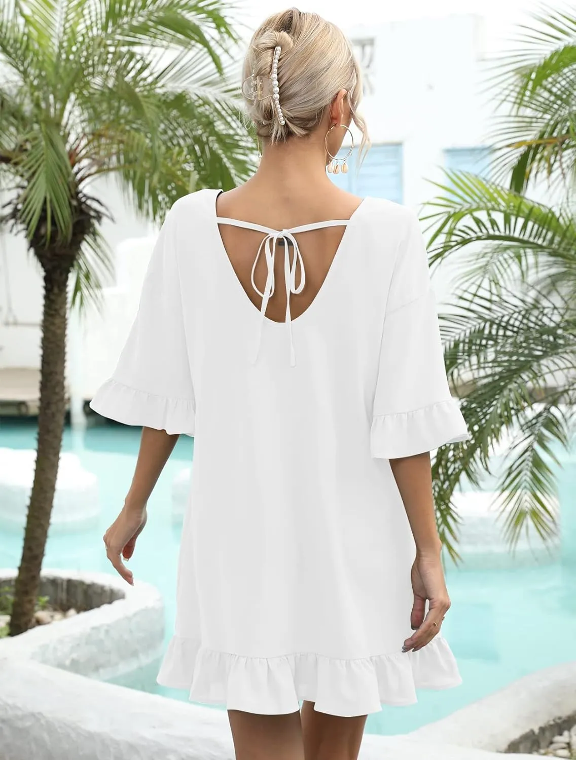 LuckyMore Women's Beach Swimsuit Cover Ups Ruffle Bathing Suit Swim Coverup Dress Swimwear