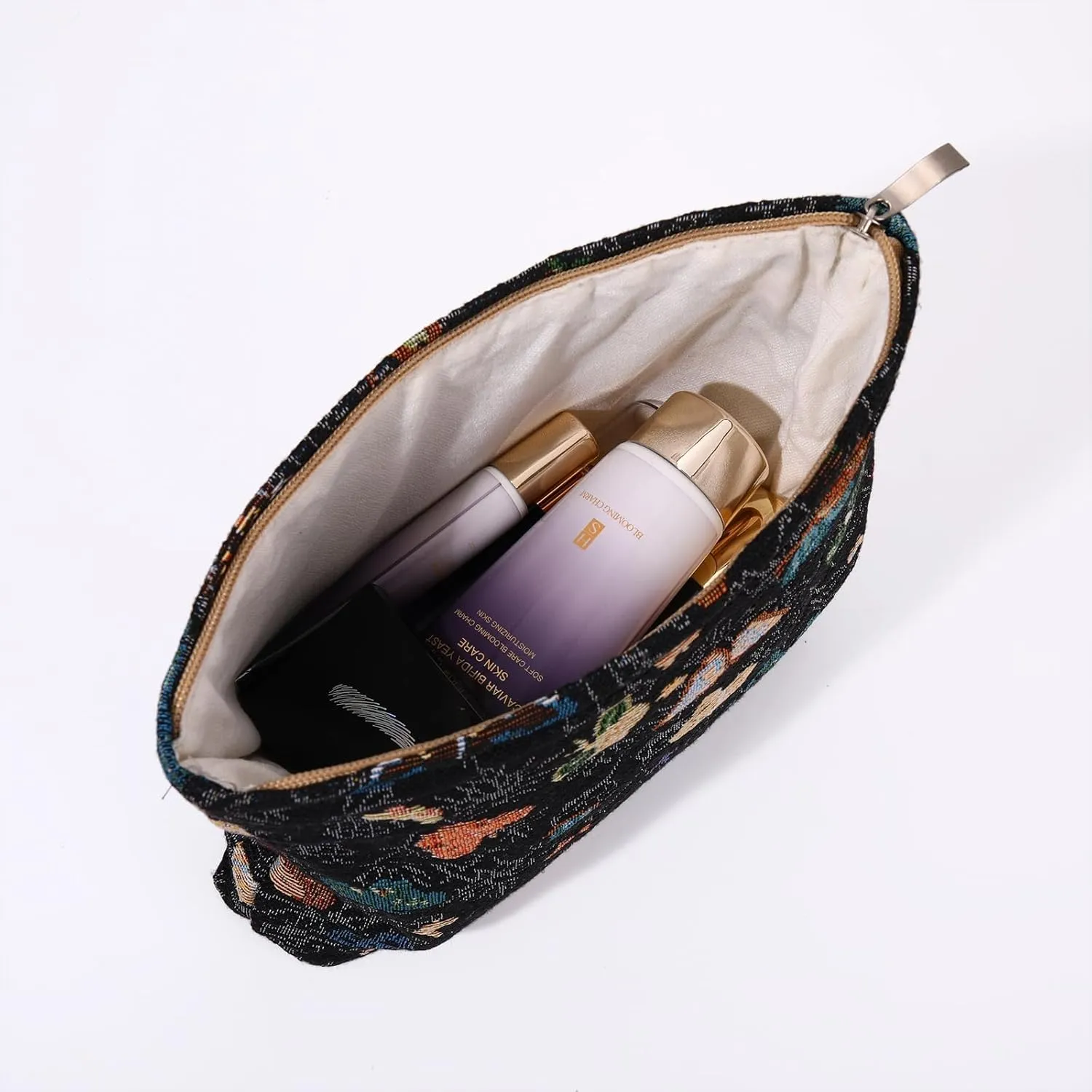 Makeup Bag Portable Cosmetic Bag for Purse Large Storage Capacity Toiletry Bag Make up OrganizerTravel Pouch with Zipper for Women, (Butterfly Dark)