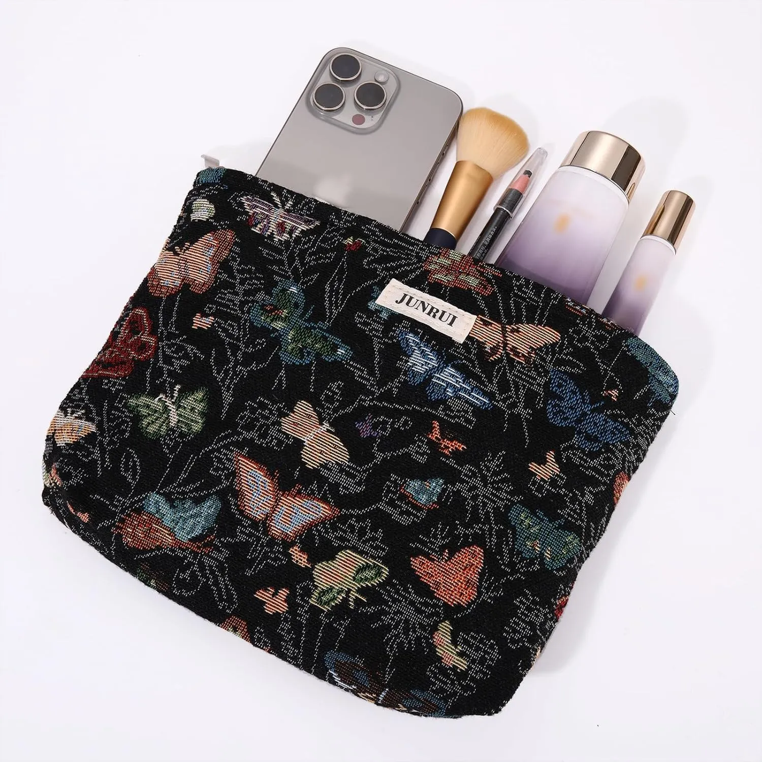 Makeup Bag Portable Cosmetic Bag for Purse Large Storage Capacity Toiletry Bag Make up OrganizerTravel Pouch with Zipper for Women, (Butterfly Dark)