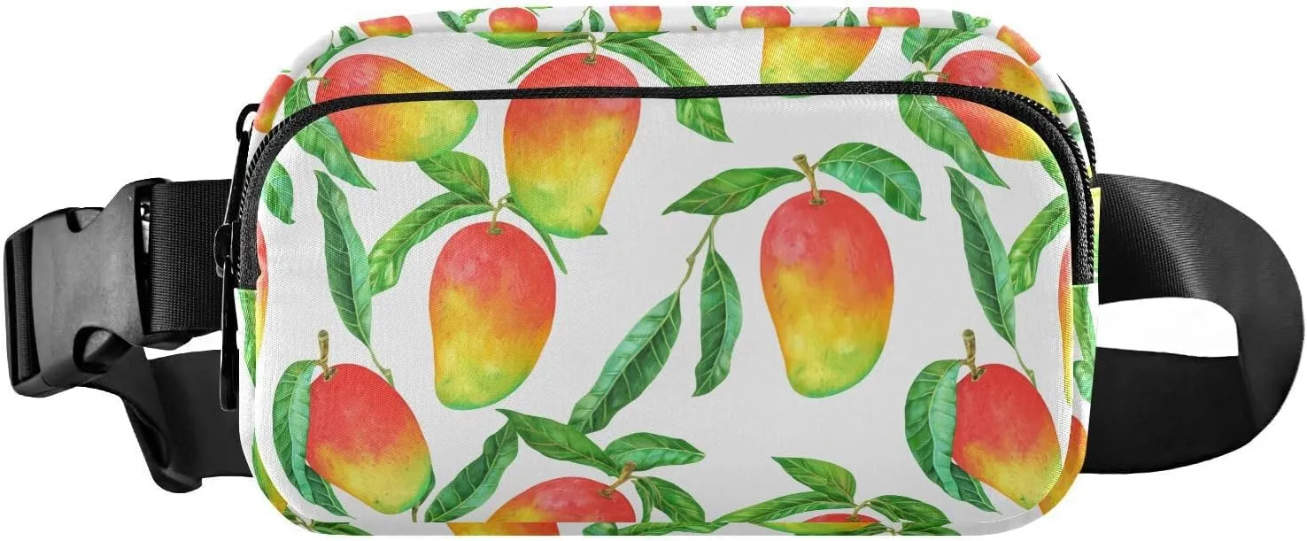 Mango Leaves Watercolor White Fanny Packs for Women Girls Crossbody Bags Everywhere Belt Bag with Adjustable Strap Fashion Waist Pack for Travel Running Workout