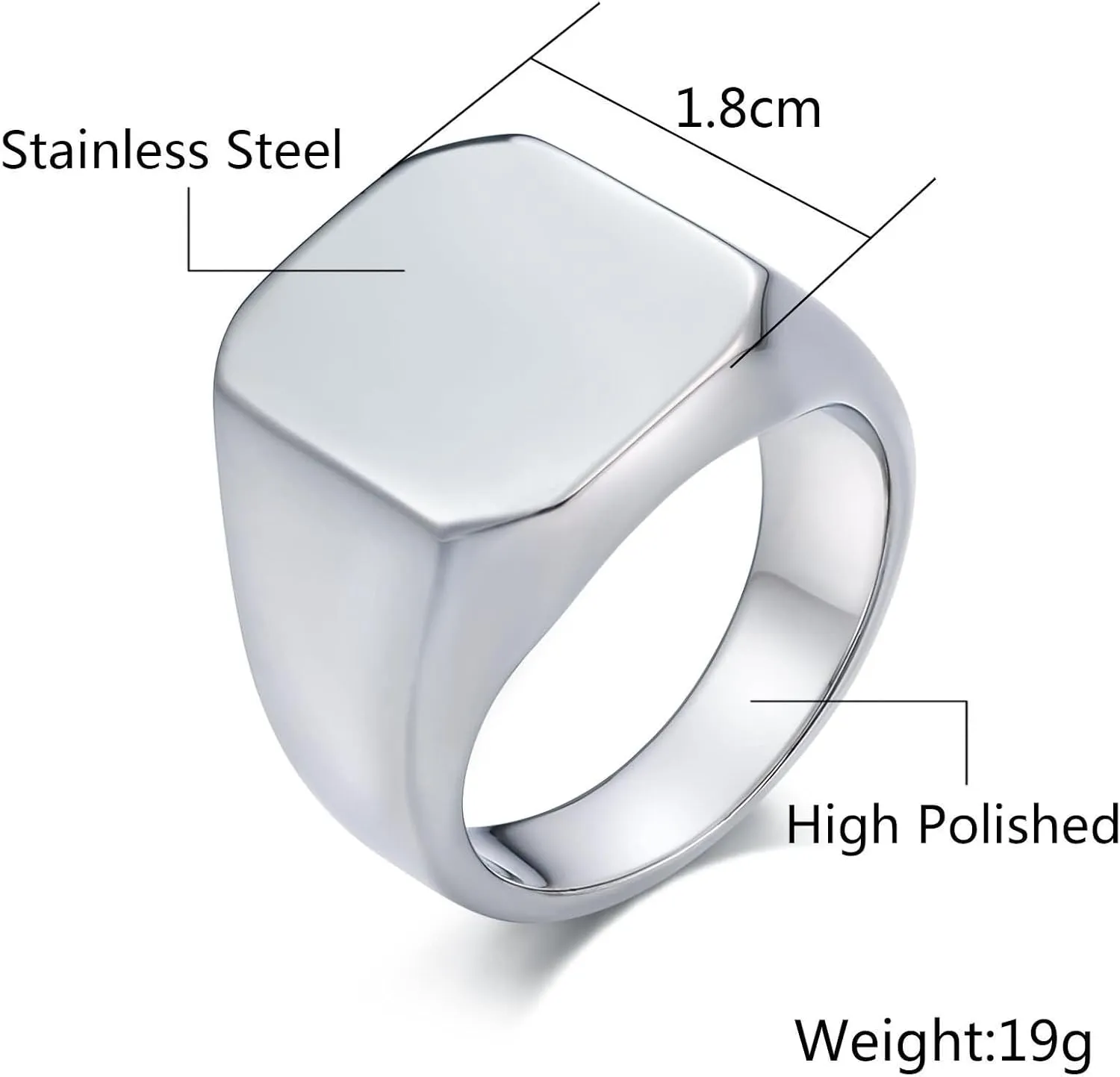 Matching Promise Rings, Friendship Ring Rectangle Vintage Jewelry Rings Stainless Steel Fashion Jewelry