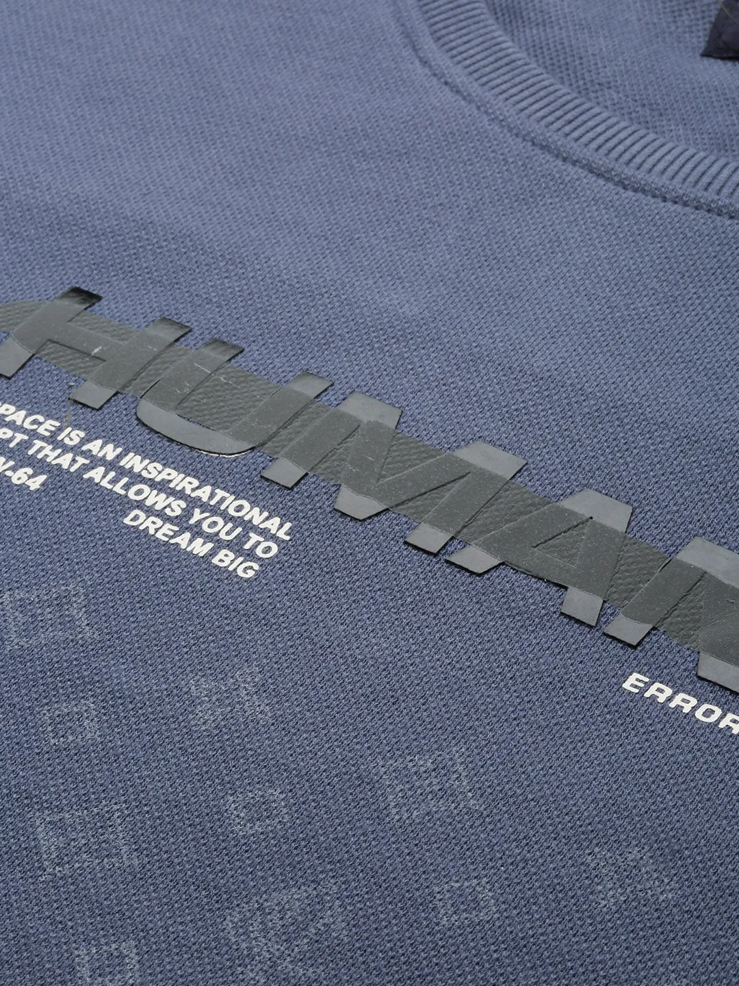 Men Blue Conversational Printed Round Neck Cotton Pullover