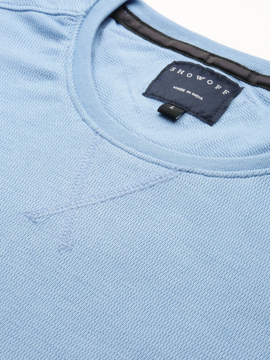Men Blue Long Sleeves Cotton Pullover