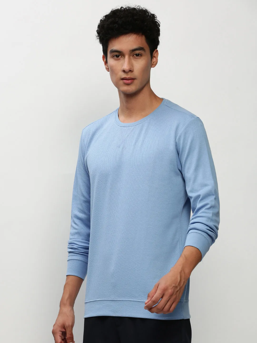 Men Blue Long Sleeves Cotton Pullover