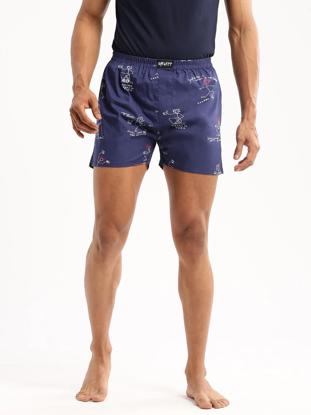 Men Blue Slim Fit Conversational Printed Cotton Boxer