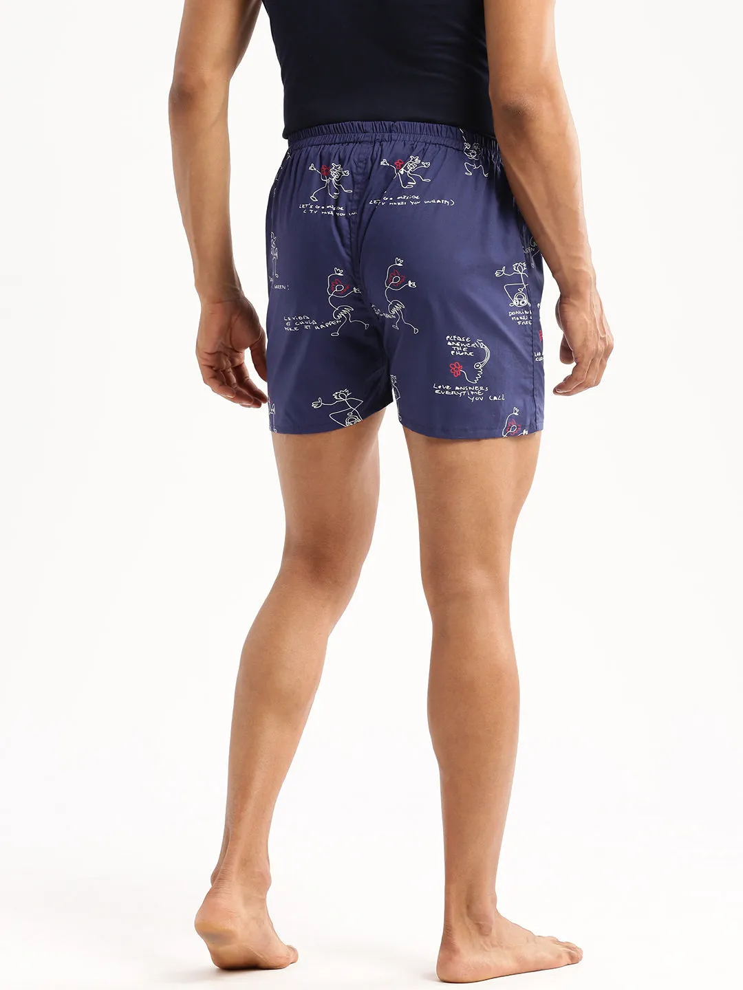 Men Blue Slim Fit Conversational Printed Cotton Boxer