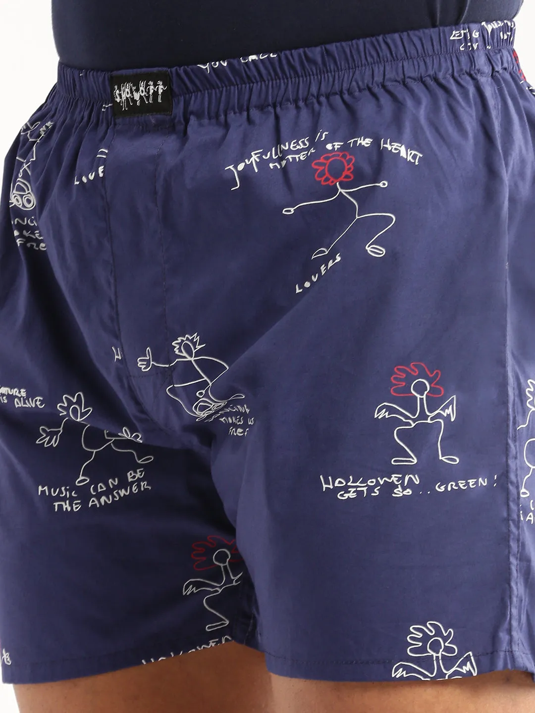 Men Blue Slim Fit Conversational Printed Cotton Boxer