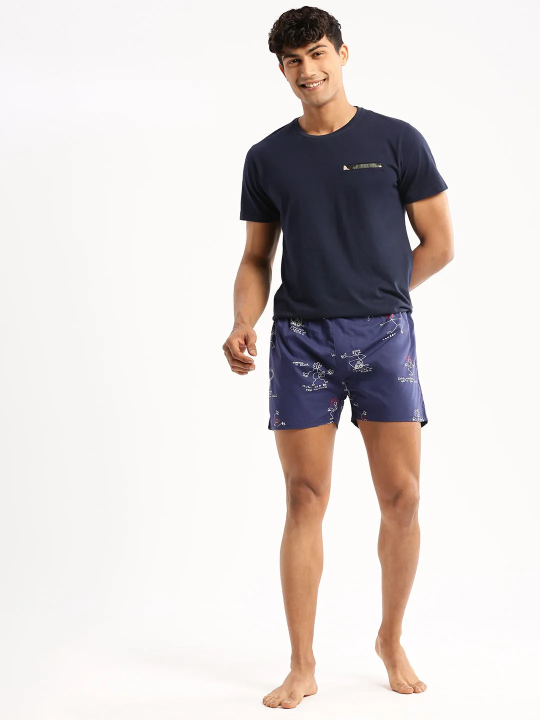 Men Blue Slim Fit Conversational Printed Cotton Boxer