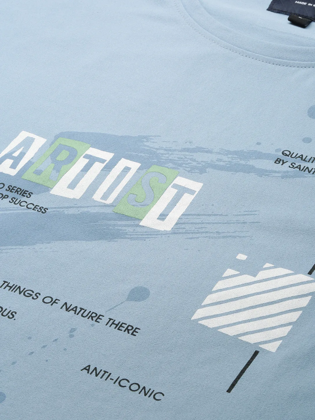 Men Blue Typography Printed Cotton Pullover