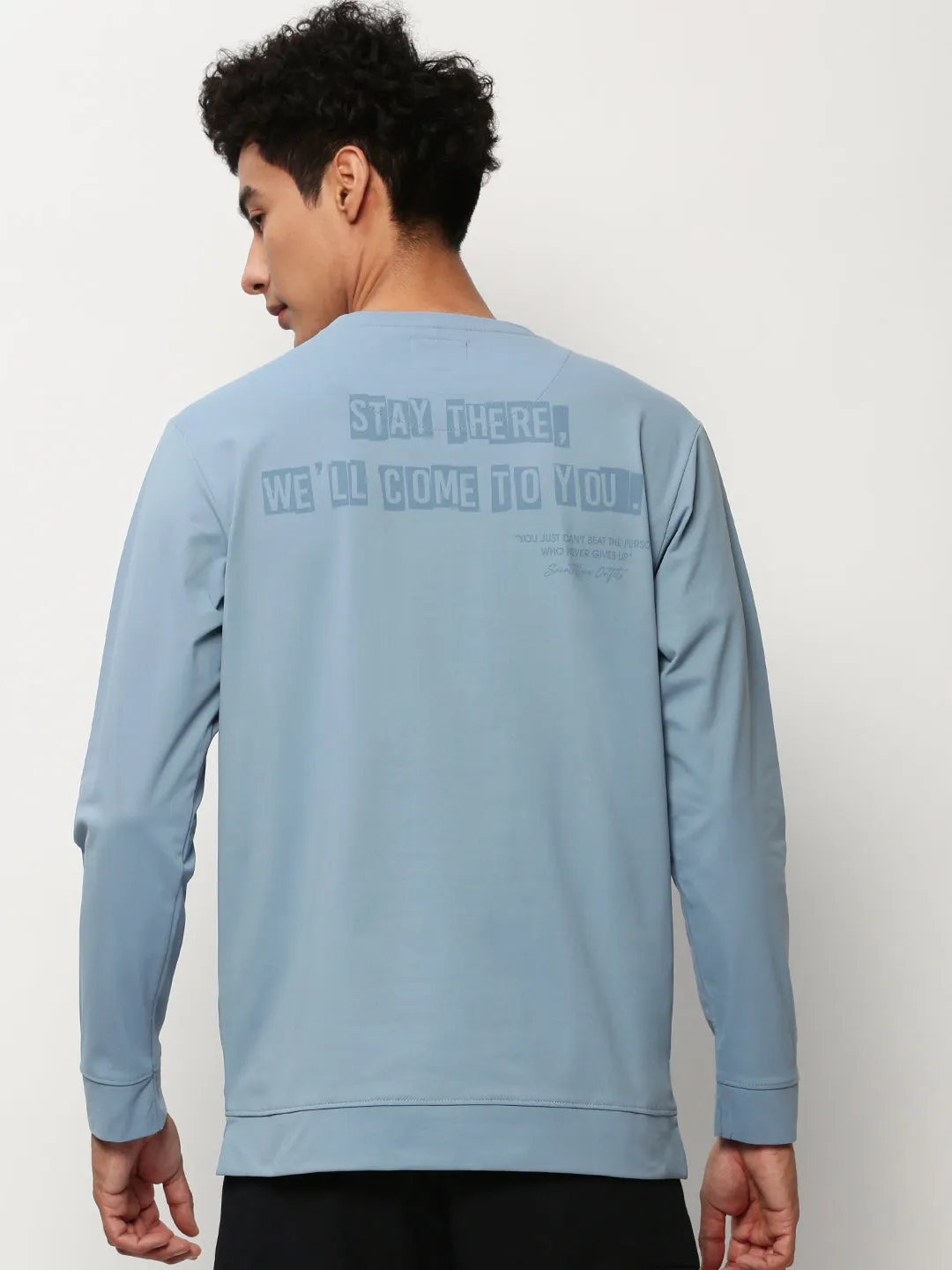 Men Blue Typography Printed Cotton Pullover