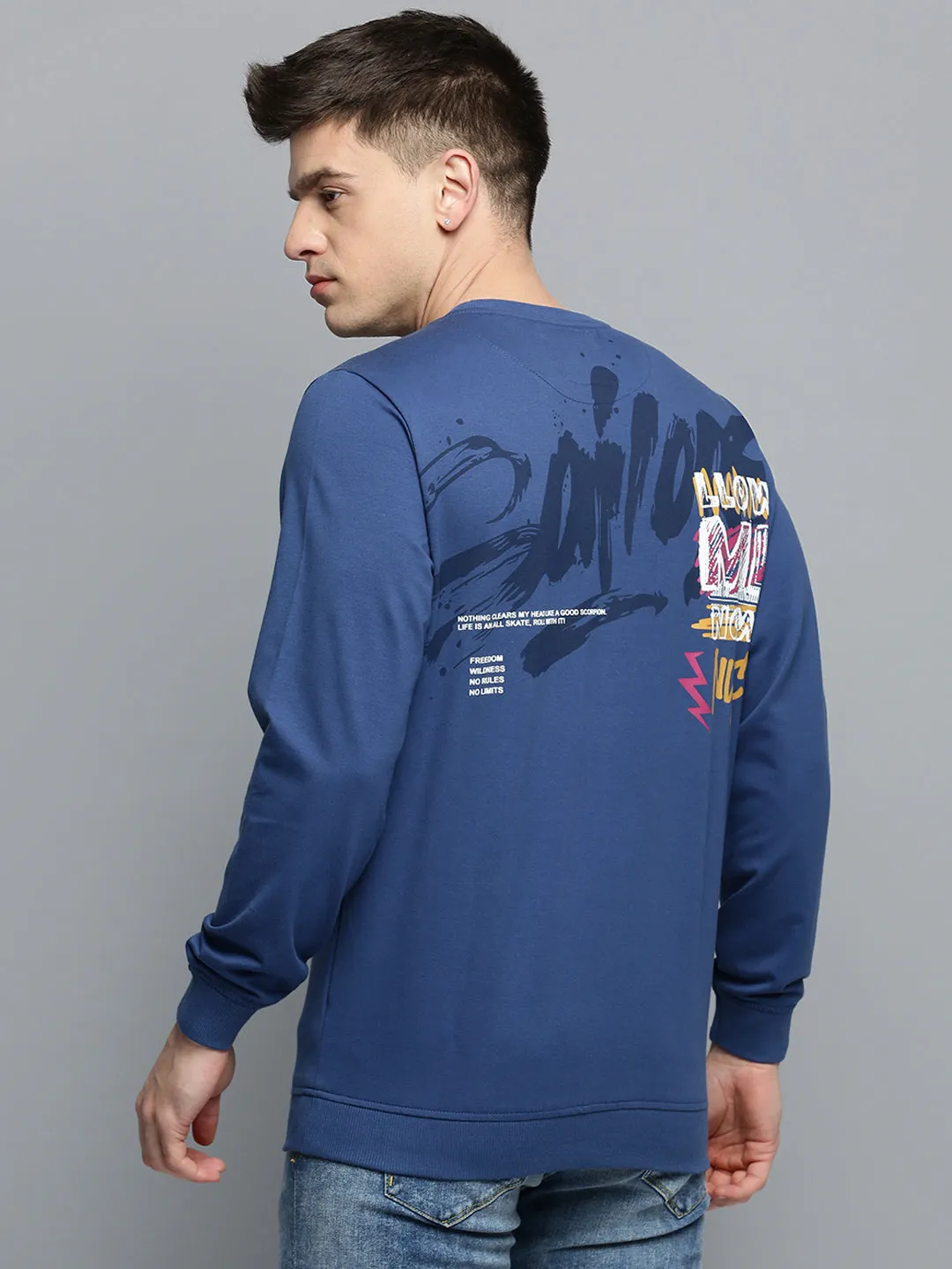 Men Blue Typography Printed Sweatshirt