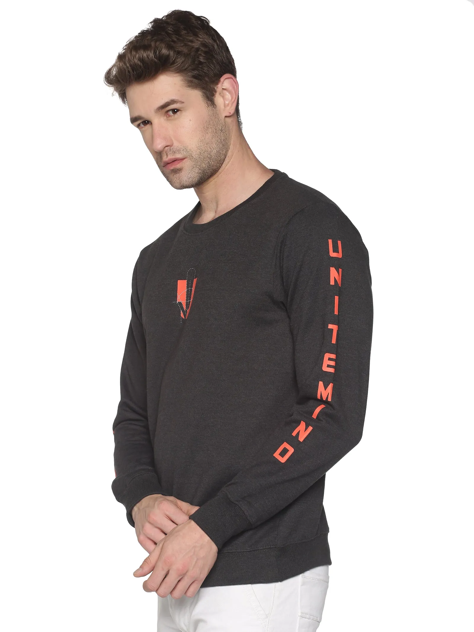Men Grey Casual Printed Sweatshirt