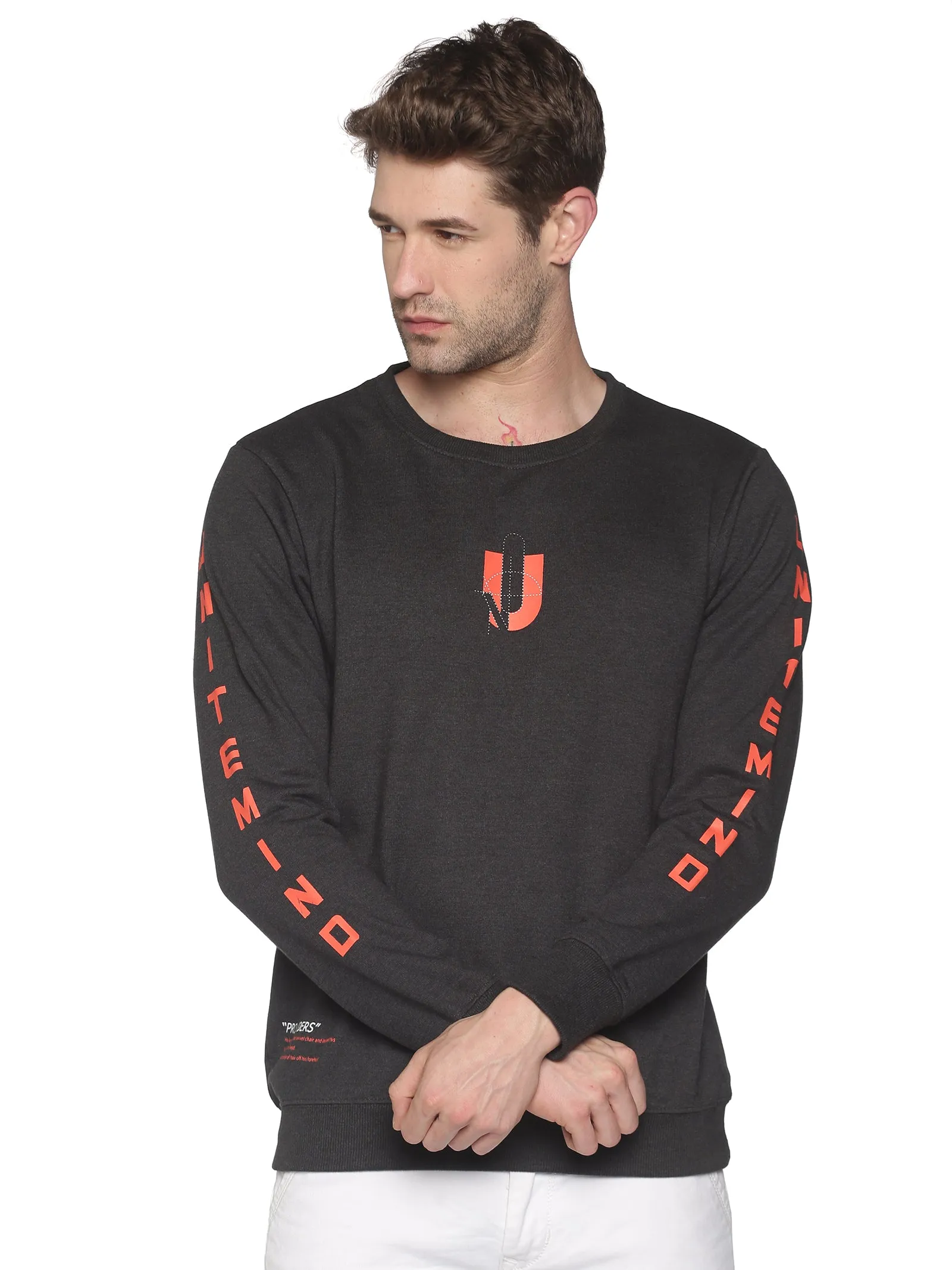 Men Grey Casual Printed Sweatshirt