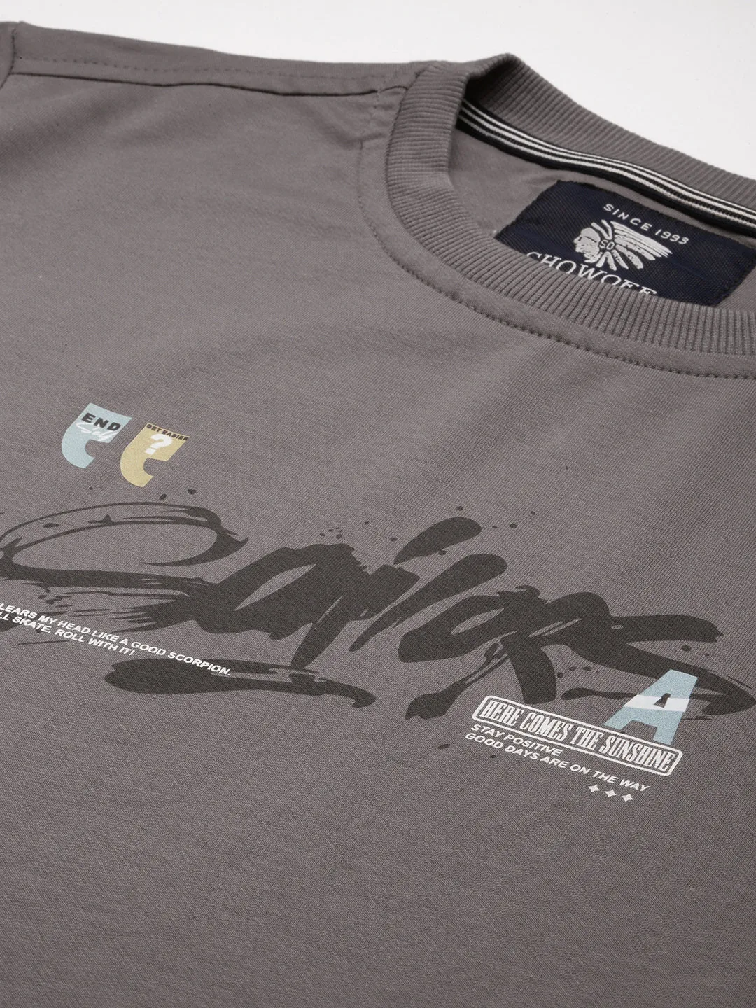 Men Grey Typography Printed Pullover Cotton Sweatshirt