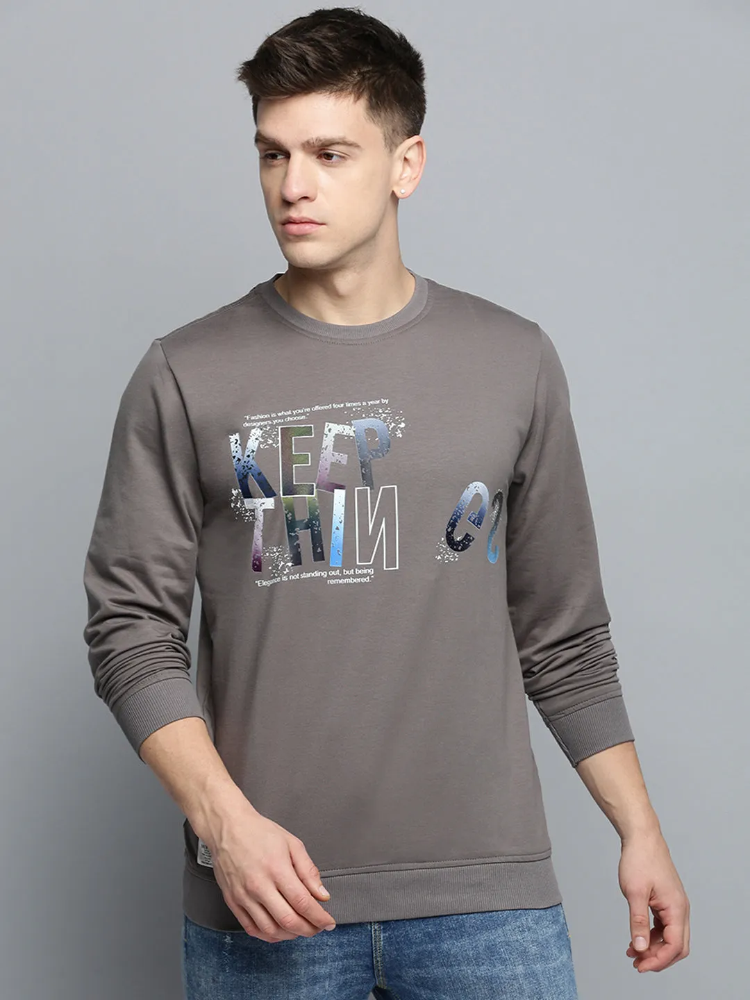 Men Grey Typography Printed Sweatshirt