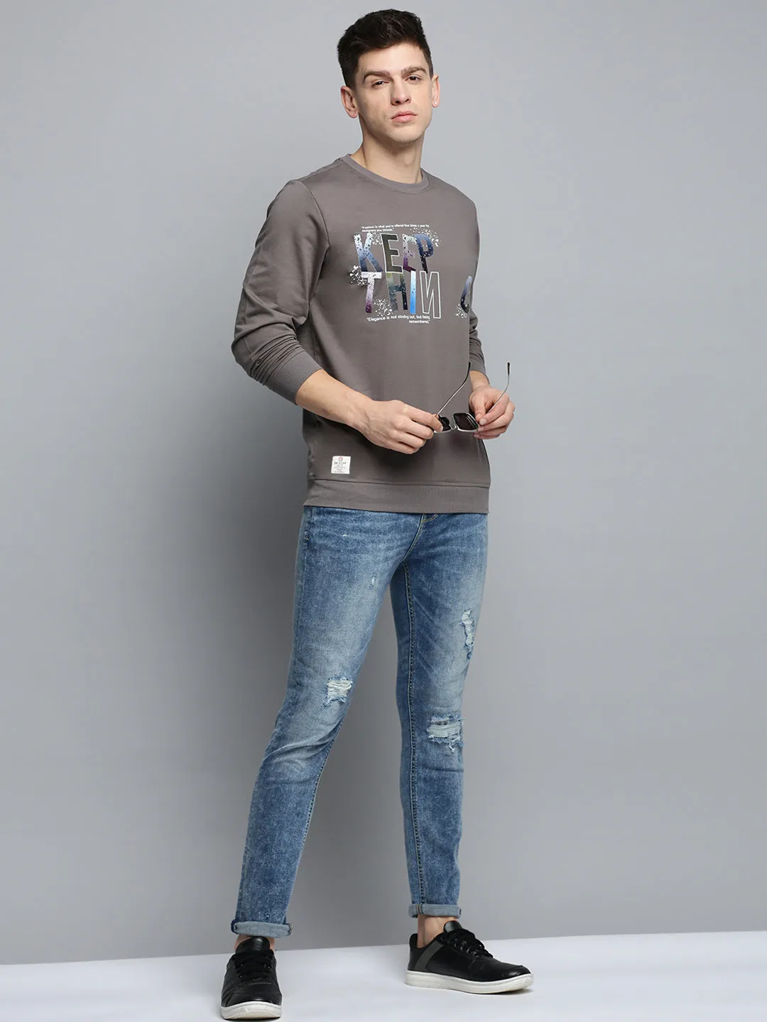 Men Grey Typography Printed Sweatshirt
