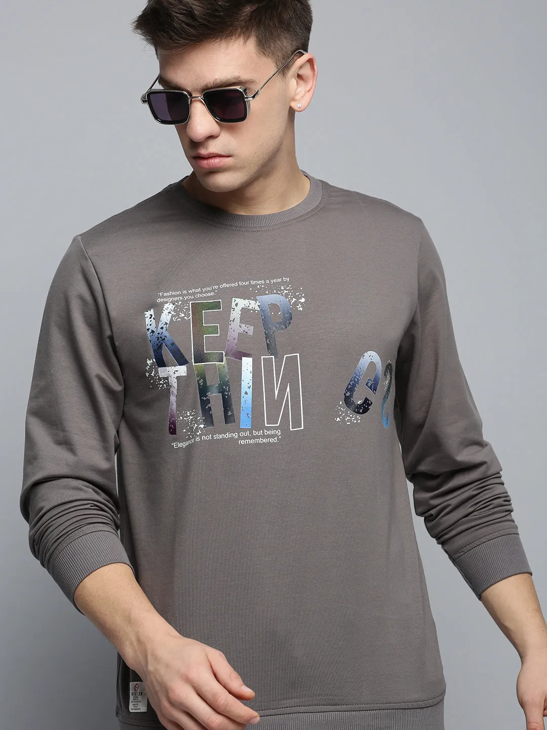 Men Grey Typography Printed Sweatshirt