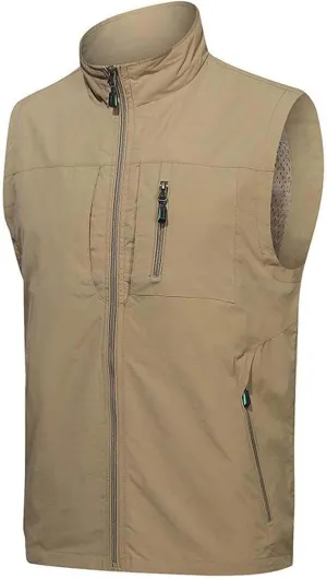Men Outdoor Quick-drying Softshell Vest Men Full-Zip Windbreaker Multi Pockets Fishing Vests Jacket for Hiking Golf