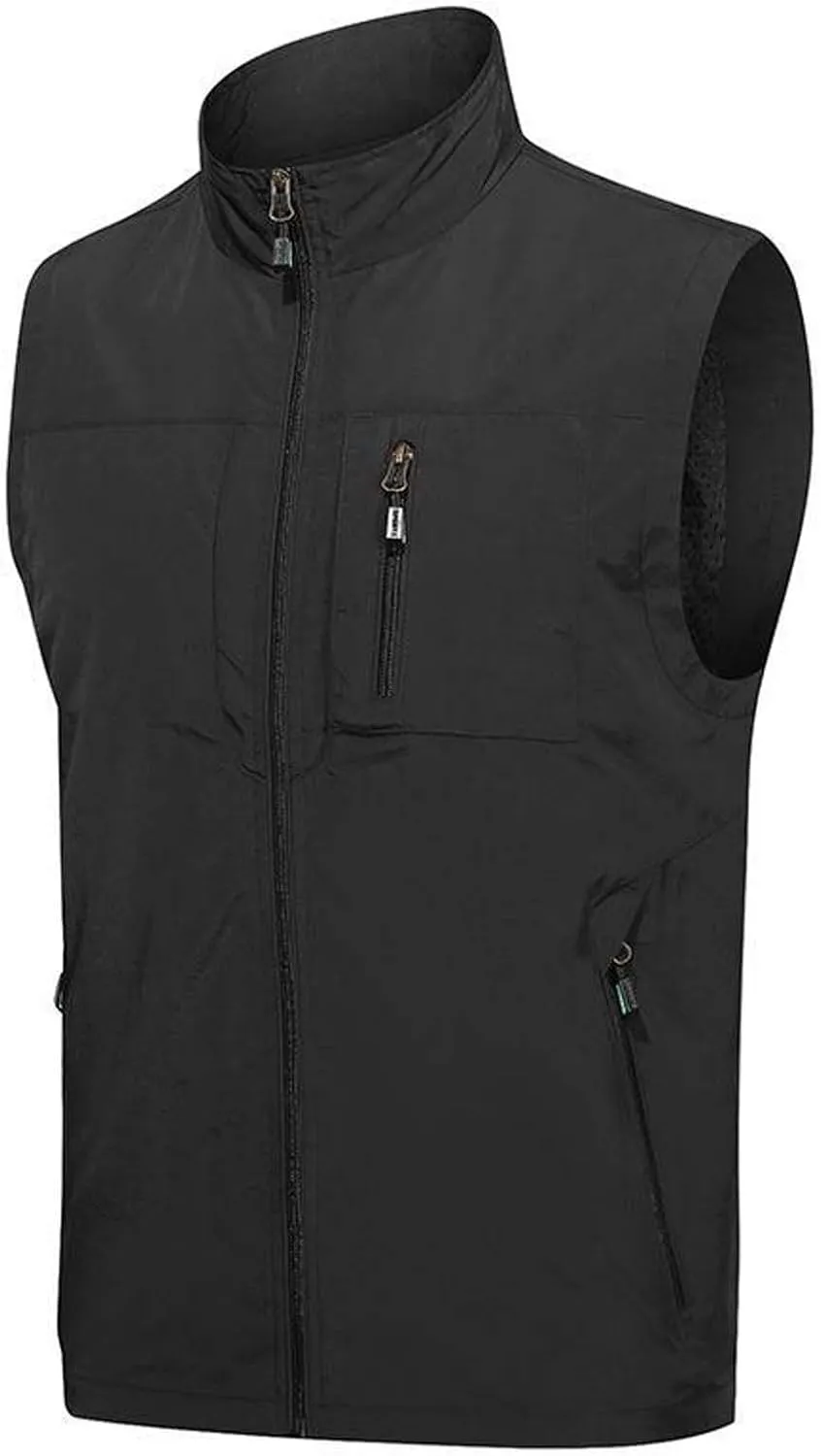 Men Outdoor Quick-drying Softshell Vest Men Full-Zip Windbreaker Multi Pockets Fishing Vests Jacket for Hiking Golf