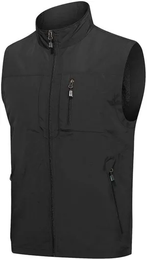 Men Outdoor Quick-drying Softshell Vest Men Full-Zip Windbreaker Multi Pockets Fishing Vests Jacket for Hiking Golf