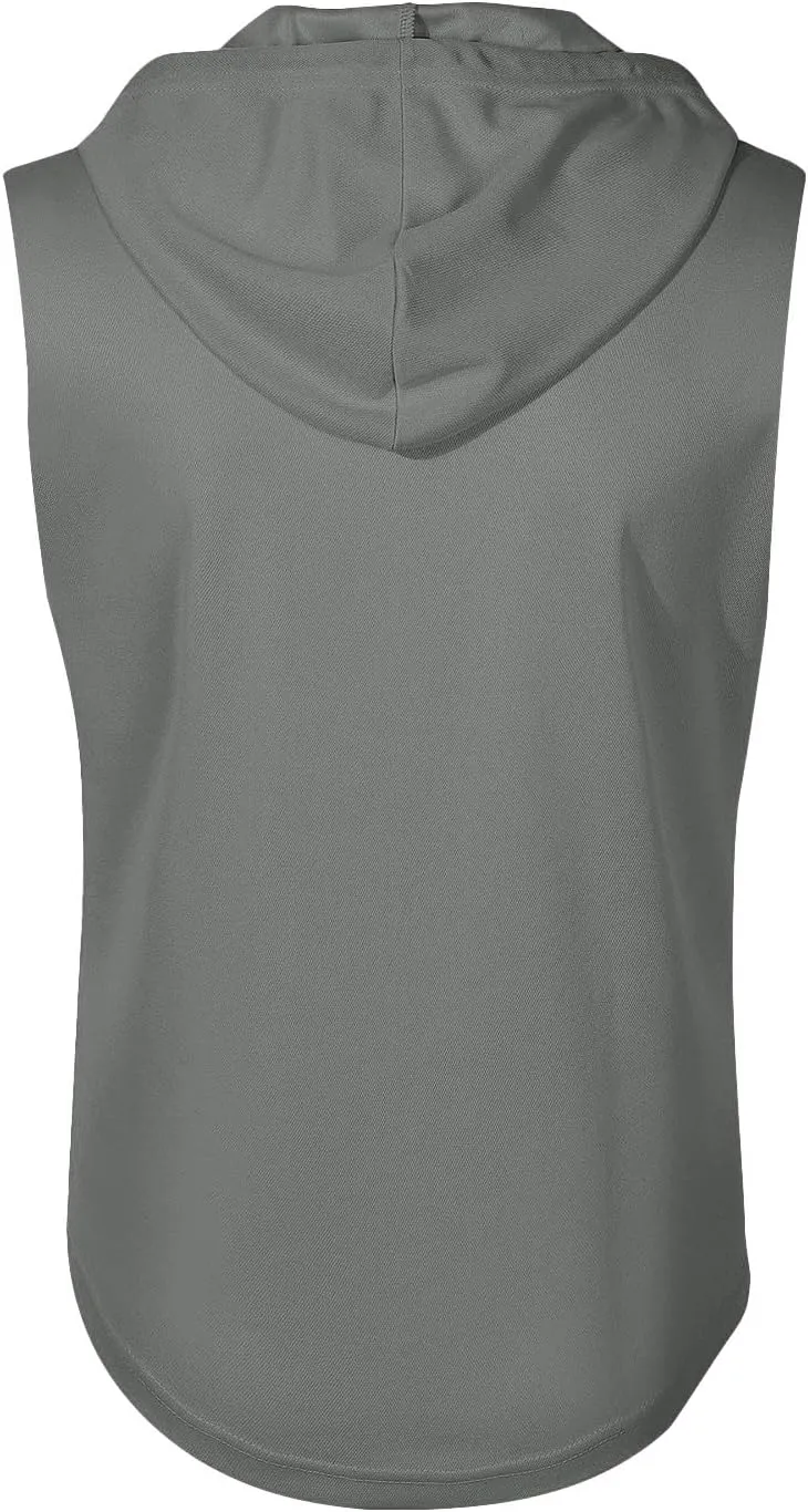 Men Sleeveless Hoodie Zip Up Drawstring Hooded Tank Top Solid Workout Bodybuilding Muscle Vests with Pockets