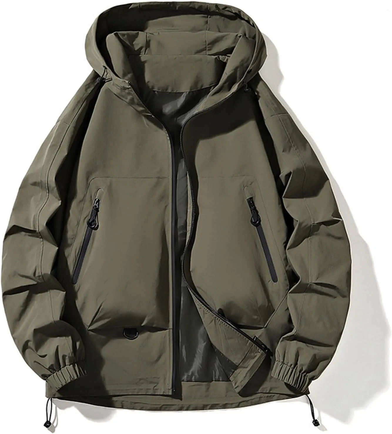 Men Softshell Jacket with Hood Waterproof Windbreaker Lightweight Rain Jacket Outdoor Hiking Travel Hoodies Outerwear