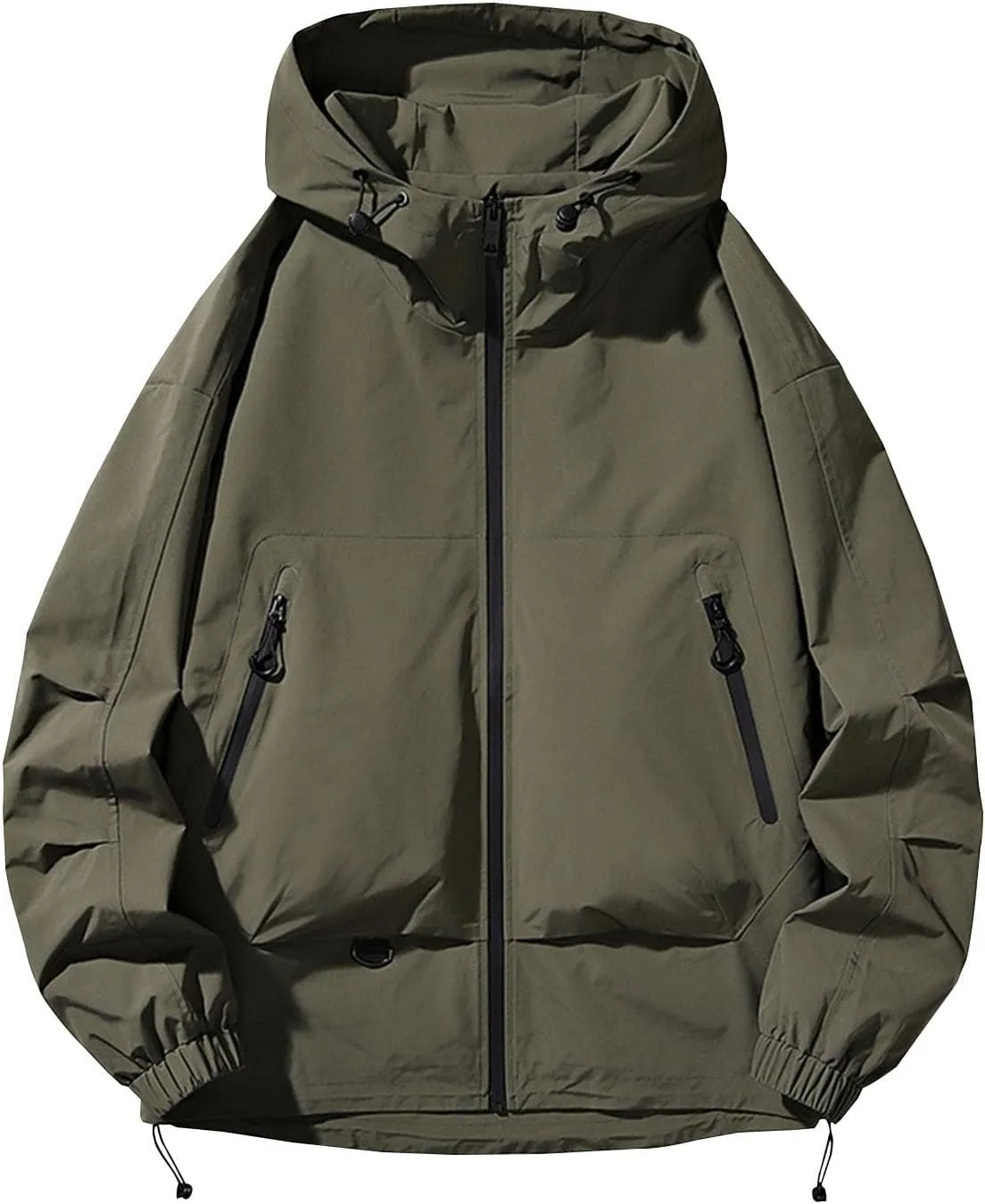 Men Softshell Jacket with Hood Waterproof Windbreaker Lightweight Rain Jacket Outdoor Hiking Travel Hoodies Outerwear