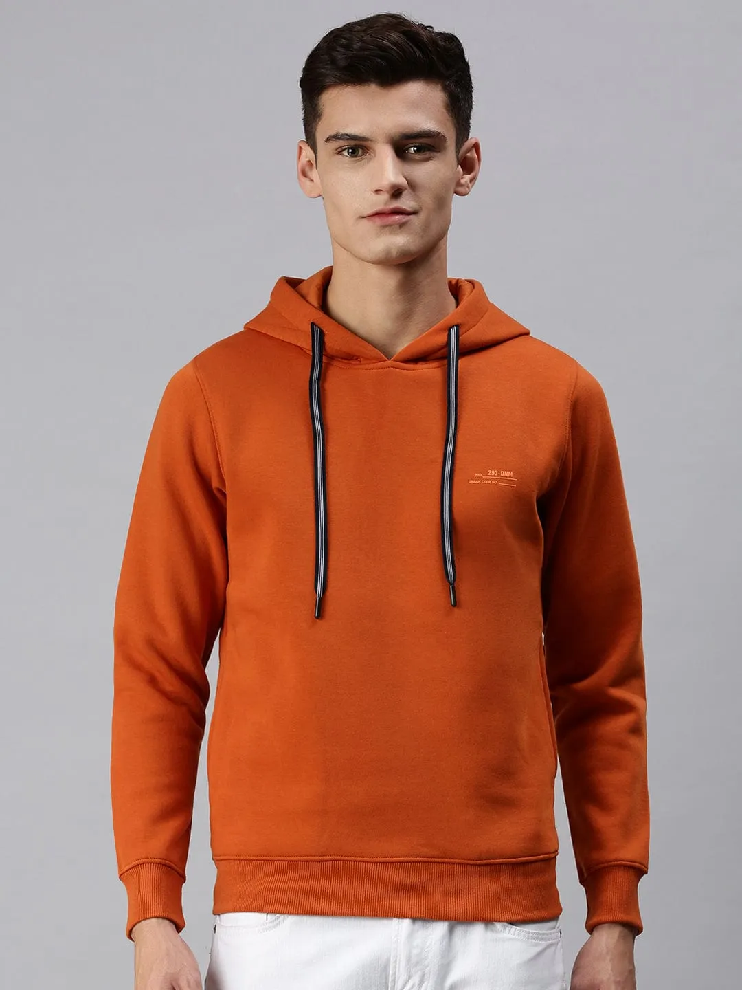Men Tan Solid Hoodie