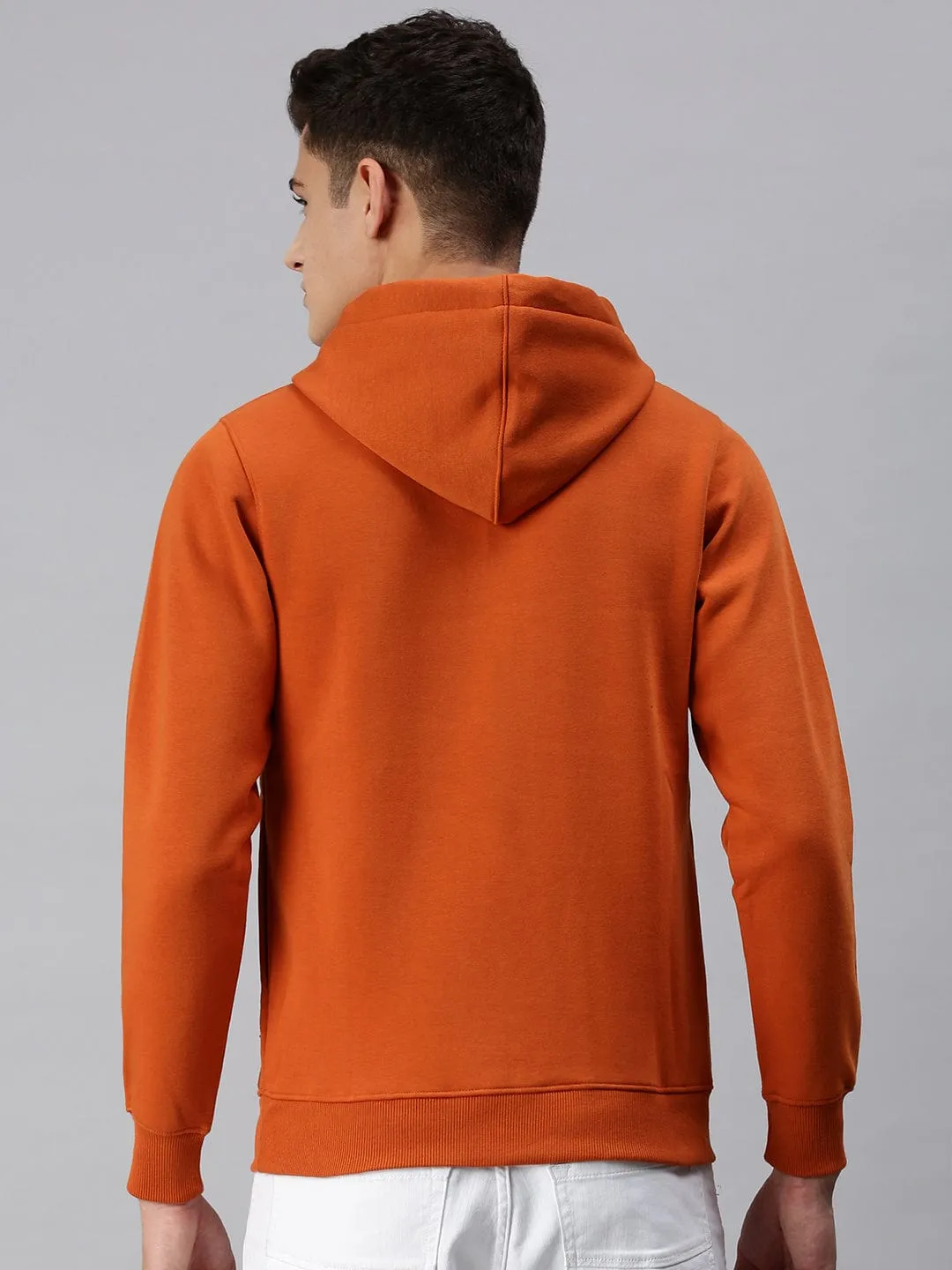 Men Tan Solid Hoodie