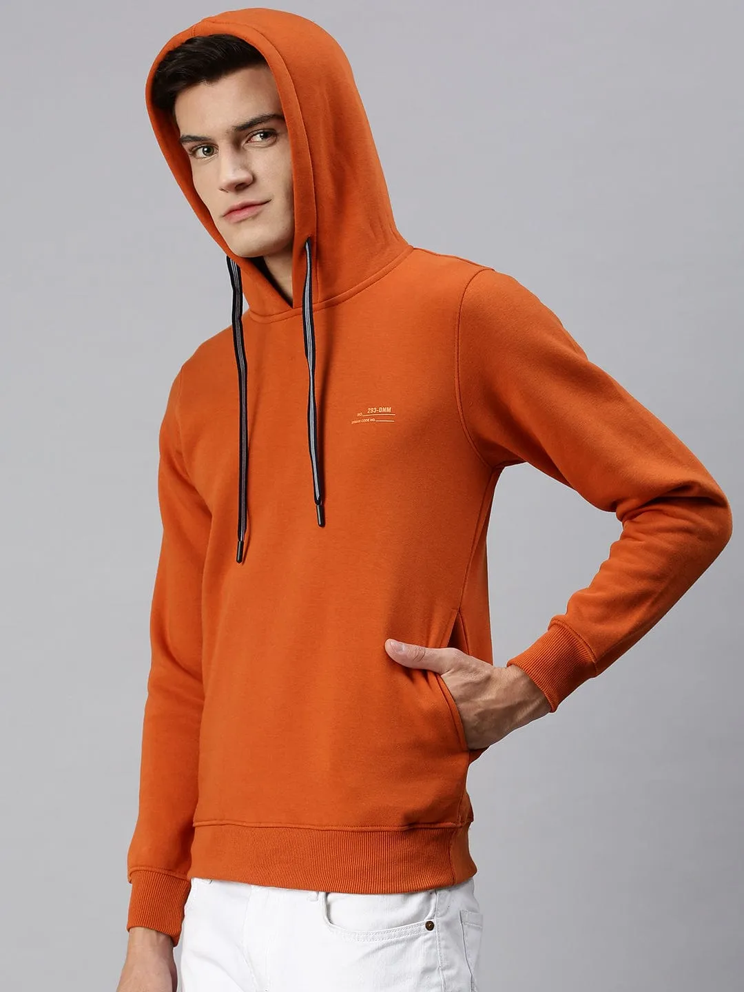 Men Tan Solid Hoodie
