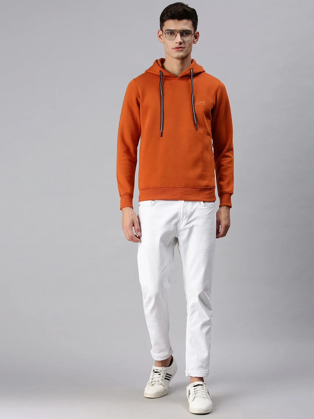 Men Tan Solid Hoodie