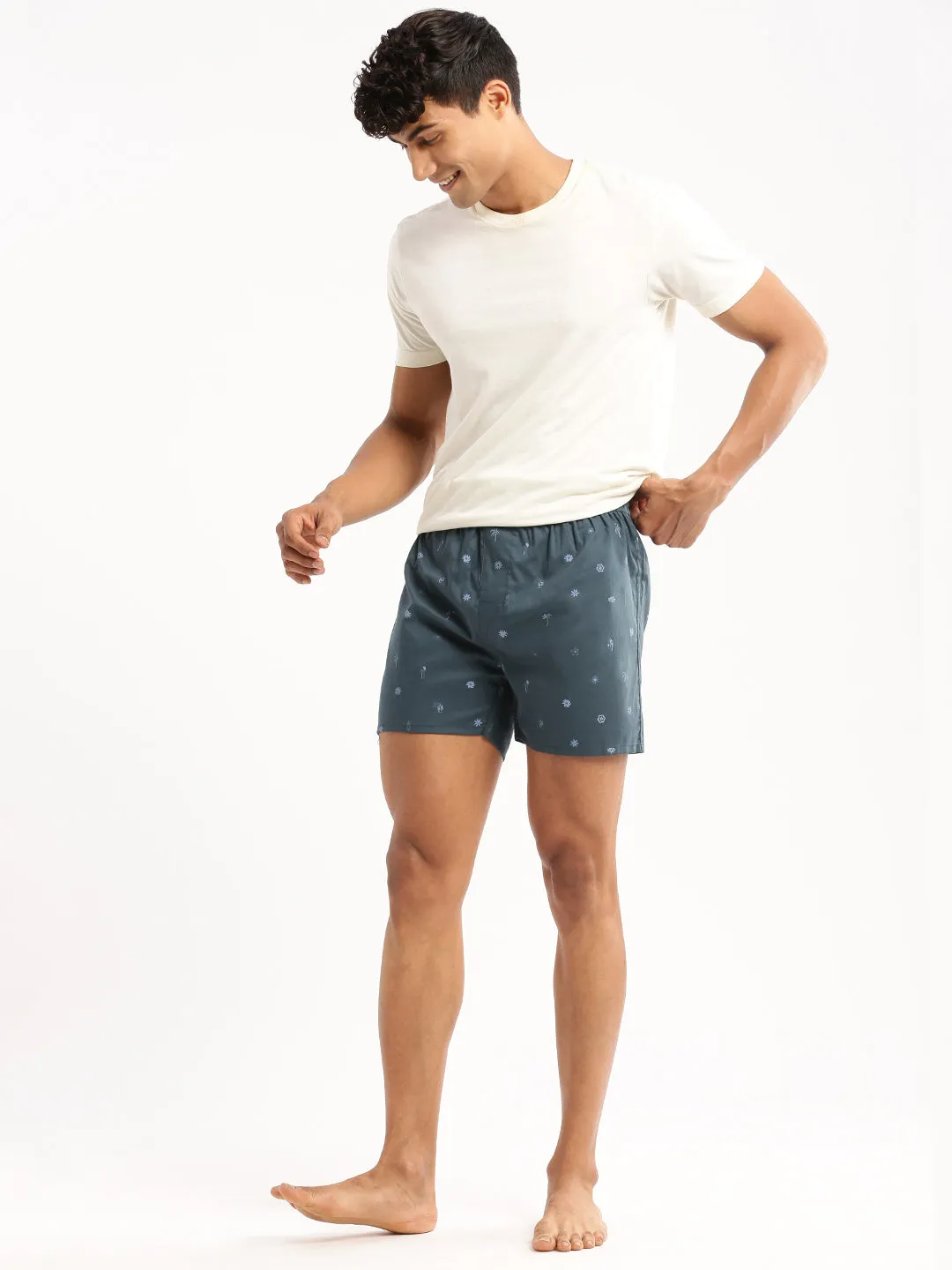 Men Teal Printed Slim Fit Boxers