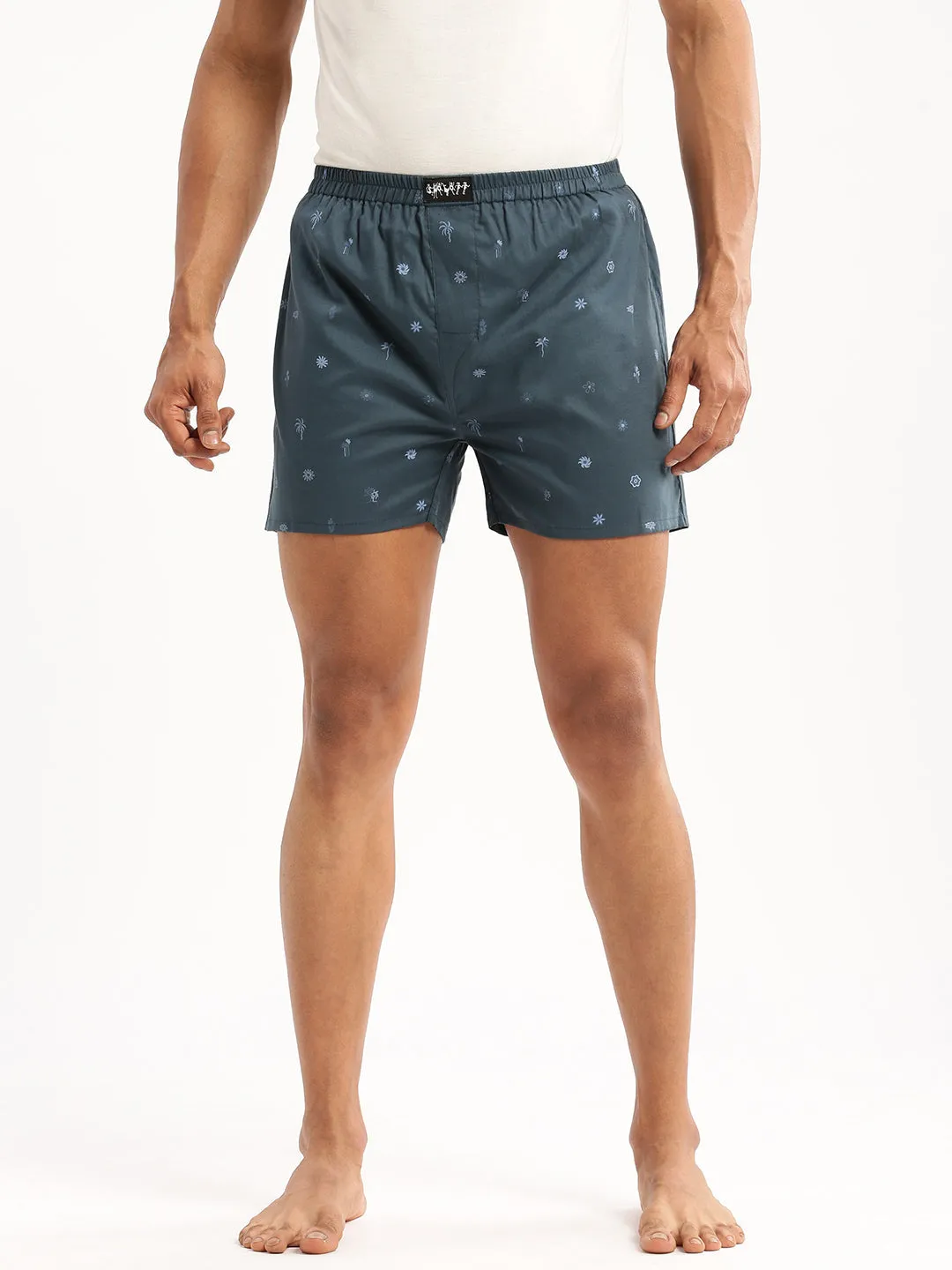 Men Teal Printed Slim Fit Boxers