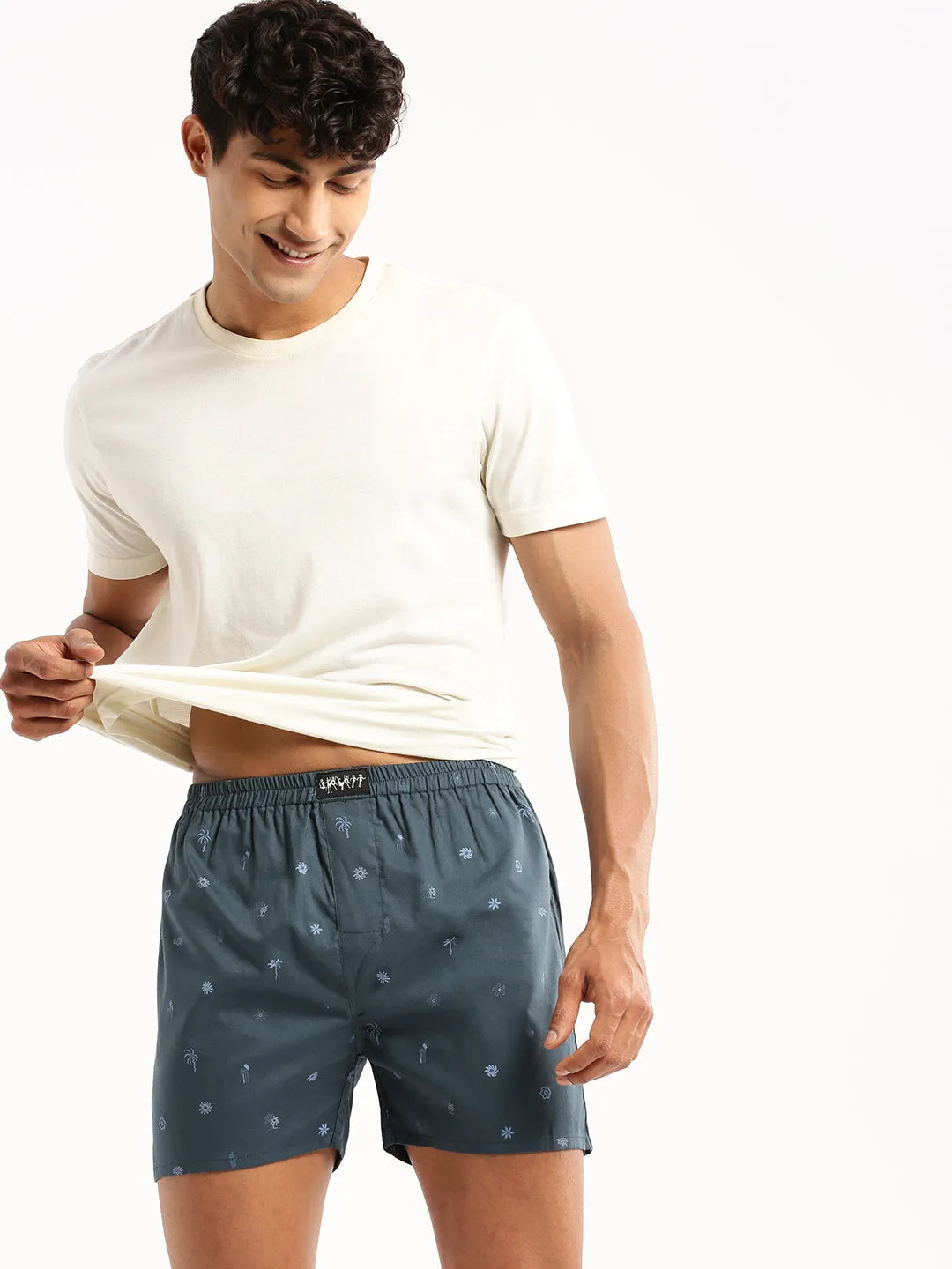 Men Teal Printed Slim Fit Boxers