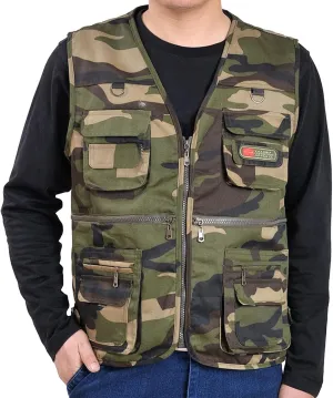 Men's Cargo Utility Vest Breathable Quick Dry Fishing Waistcoat Outdoor Hiking Photographer Jacket with Pockets