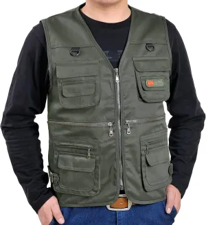 Men's Cargo Utility Vest Breathable Quick Dry Fishing Waistcoat Outdoor Hiking Photographer Jacket with Pockets