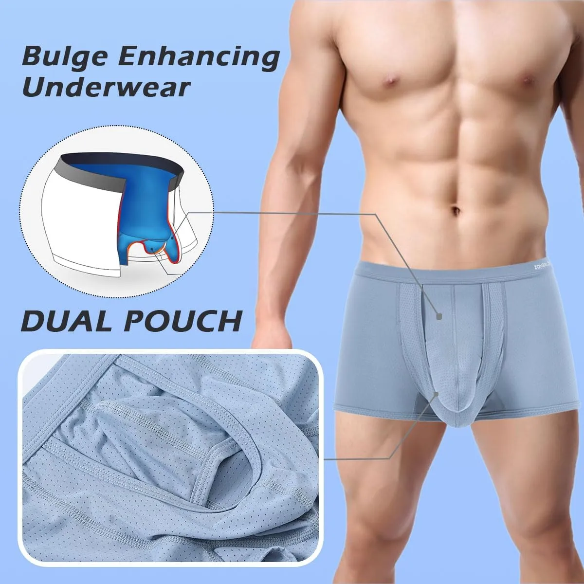 Men's Dual Pouch Underwear Boxer Briefs Bulge Enhancing Breathable Comfort